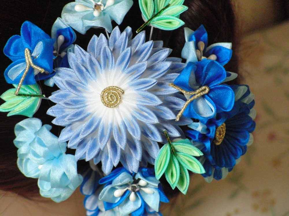 ブルーの半楠暈し菊セット#S036イ