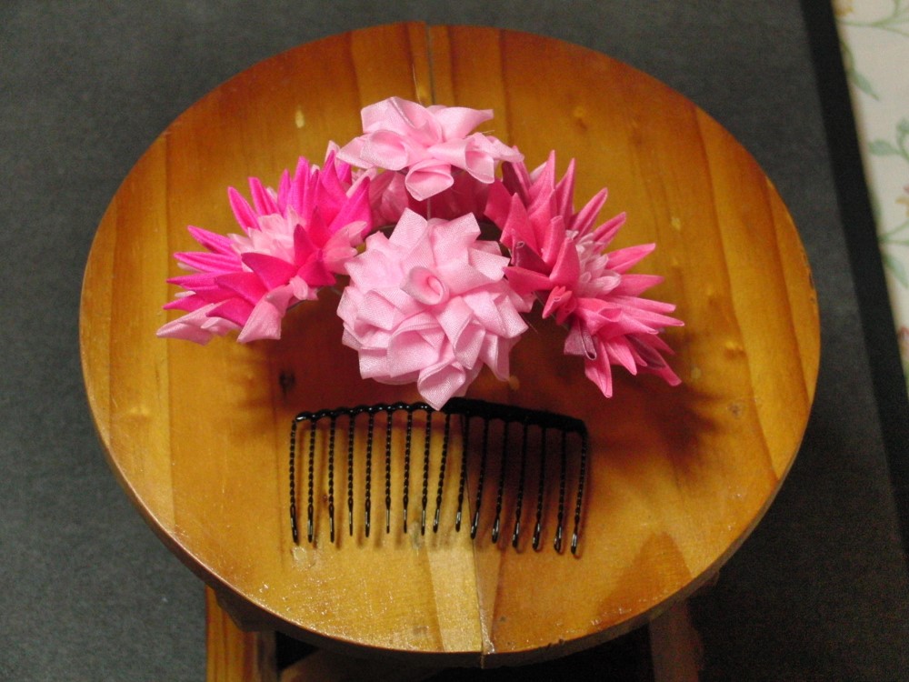 ピンクの華寄せコーム#K016