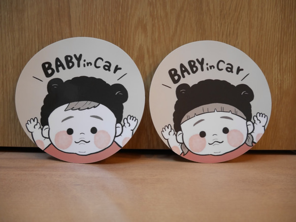 【髪型が選べる】ベビーインカー　くまちゃん耳の赤ちゃんカーステッカー 3枚目の画像