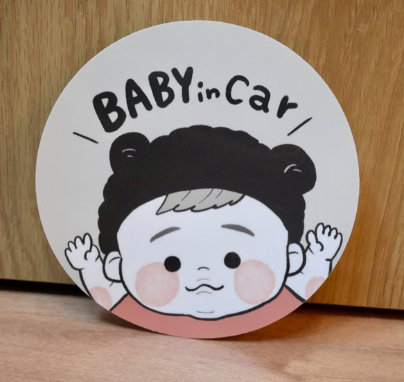 【髪型が選べる】ベビーインカー　くまちゃん耳の赤ちゃんカーステッカー 4枚目の画像