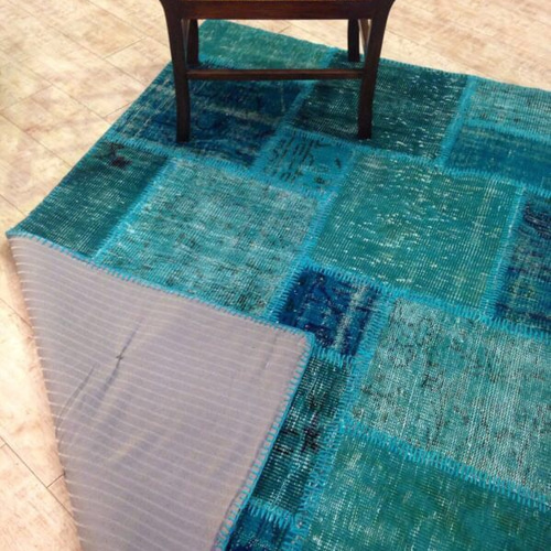 おしゃれなターコイズブルー 手織り ラグ パッチワーク キリム