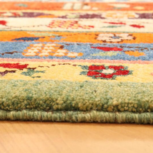 ライトグリーン 手織り トルコ絨毯 ハンドメイド ラグ かわいい 花柄