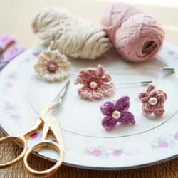 法式粉紅人造珍珠配粉紅蕾絲線人手編織花系戒指 BR044 第5張的照片