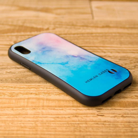 水彩柄 耐衝撃吸収ケース iPhone X XS ブルー ピンク 3枚目の画像