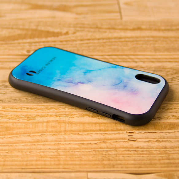 水彩柄 耐衝撃吸収ケース iPhone X XS ブルー ピンク 4枚目の画像