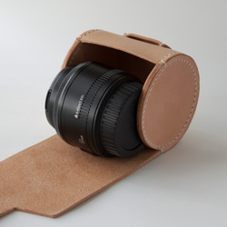 フルハンドメイド カスタムベジタブルタンニン鞣し革 本革レンズケース 筒型ボックス オリジナルデザイン 2枚目の画像
