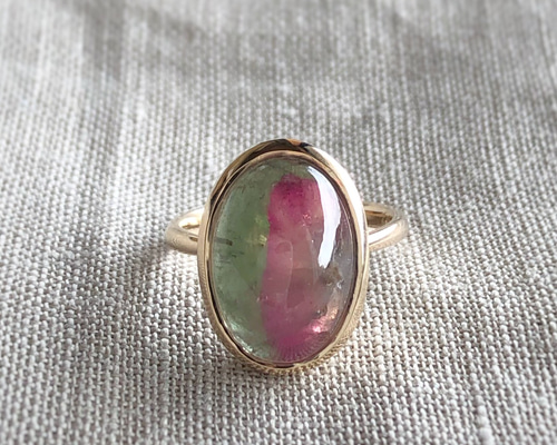 バイカラー ウォーターメロントルマリン リング K10 天然バイカラートルマリン ウォーターメロン 天然ダイヤモンド