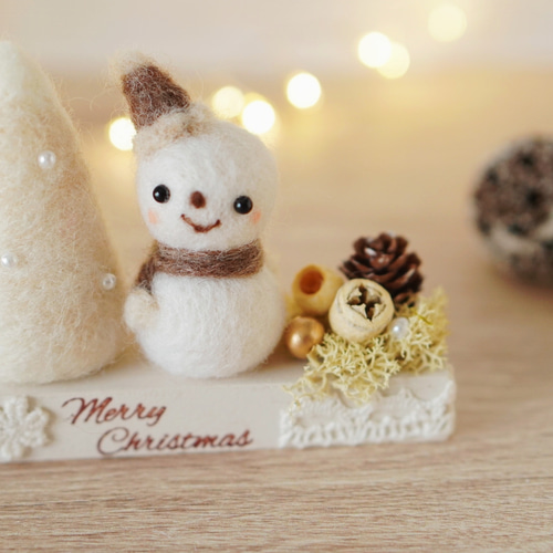 ナチュラルツリーと雪だるまさんのあったかクリスマス羊毛フェルト雑貨