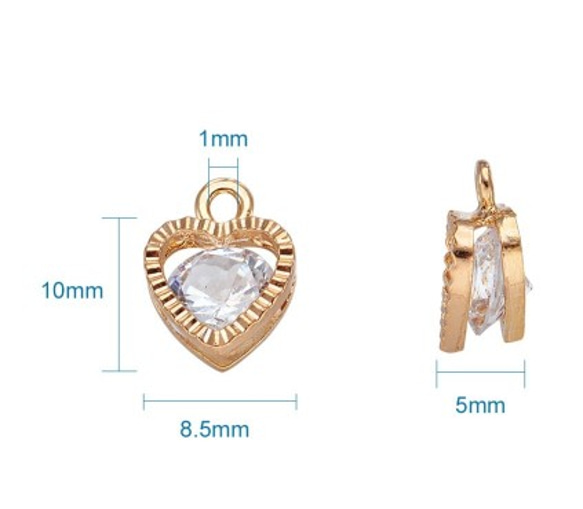 送料無料　ジルコニアハートチャーム　シルバー　10個セット 2枚目の画像