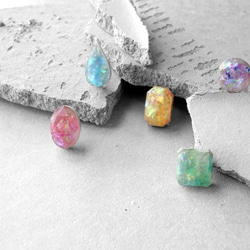小魔女-魔法寶石系列-紫晶石 水泥不鏽鋼耳針（一對） 第3張的照片