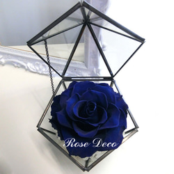 《訂製品》 五角形玻璃珠寶盒  寶藍色  不凋玫瑰花 第4張的照片