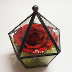 《訂製品》 五角形玻璃珠寶盒   正紅色  不凋玫瑰花 第5張的照片