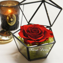 《訂製品》 五角形玻璃珠寶盒   正紅色  不凋玫瑰花 第7張的照片