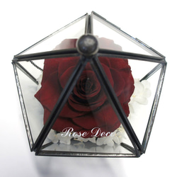《訂製品》 五角形玻璃珠寶盒   深紅色  不凋玫瑰花 第4張的照片