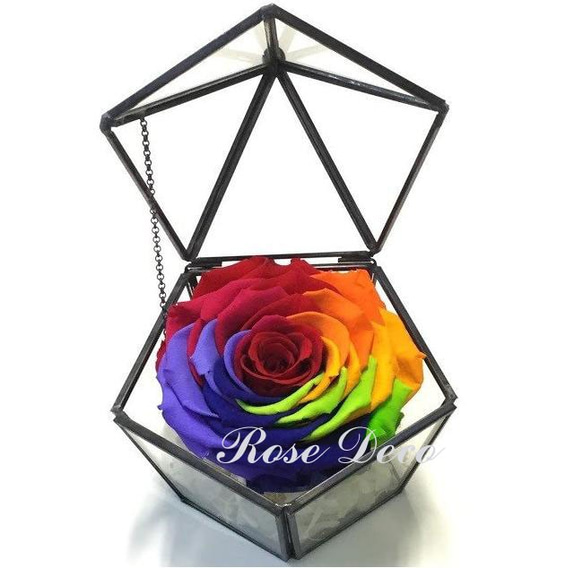 《訂製品》 五角形玻璃珠寶盒 七彩玫瑰 不凋玫瑰花 第1張的照片