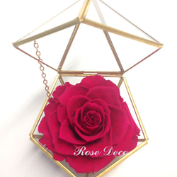《訂製品》銅金色 五角形珠寶盒 不凋玫瑰花 桃粉色 第3張的照片