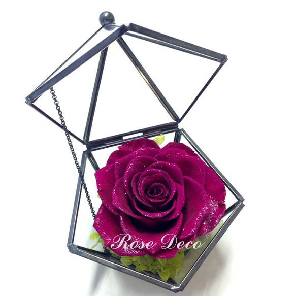 《訂製品》 鑽石不凋玫瑰花 五角形玻璃珠寶盒  莓果紫 第1張的照片