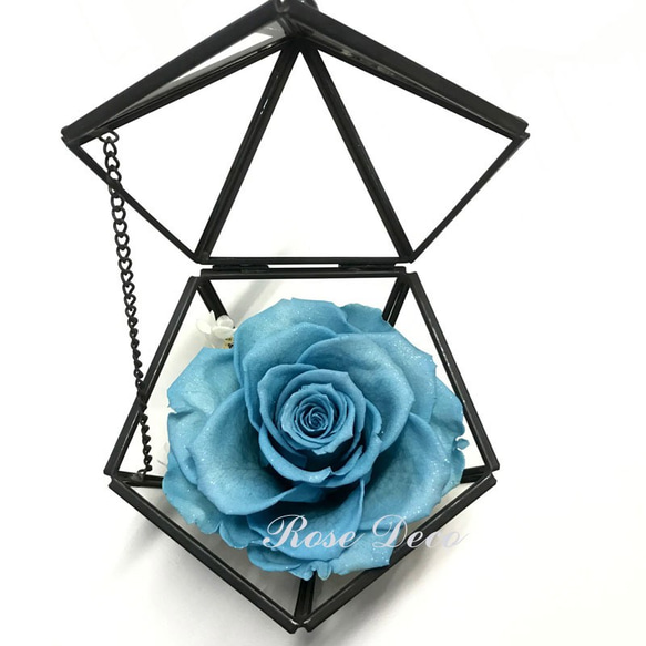 《訂製品》 鑽石不凋玫瑰花 五角形玻璃珠寶盒  淺藍色 第2張的照片