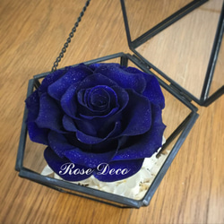 《訂製品》 鑽石不凋玫瑰花 五角形玻璃珠寶盒  寶藍色 第6張的照片