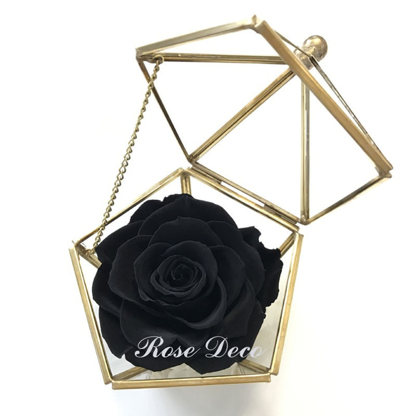 《訂製品》銅金色 五角形珠寶盒 不凋玫瑰花 天鵝黑 第1張的照片