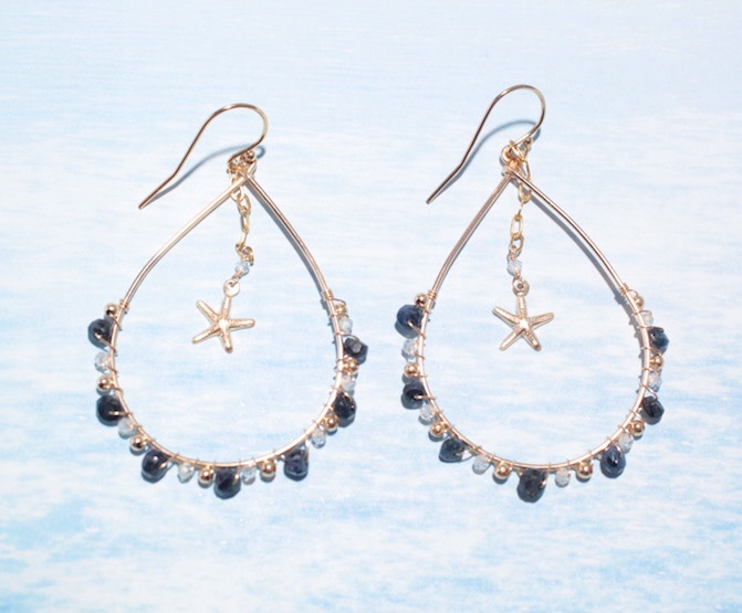 大人カラー＊大きめドロップフープのサファイアピアス＊(k14gf)