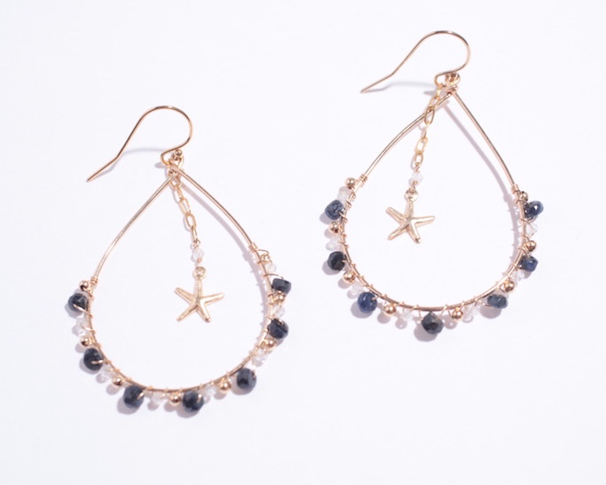 大人カラー＊大きめドロップフープのサファイアピアス＊(k14gf)