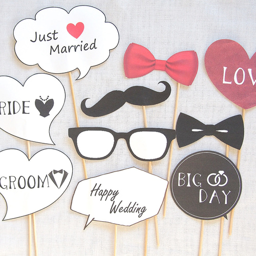 フォトプロップス 10本セット ひげ メガネ 新郎新婦 前撮り 結婚式