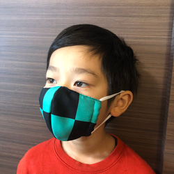 再販‼️★【送料無料】子供用　柔らか　立体マスク★内側サラシ　市松模様 4枚目の画像
