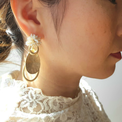 再販】月とパールの2Wayピアス 大きいしずくのチャーム アンティーク