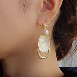再販】月とパールの2Wayピアス 大きいしずくのチャーム アンティーク
