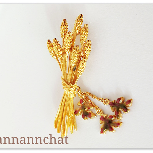 ビンテージ 麦の穂 葉が揺れる ブローチ】ラッキーモチーフ ブローチ