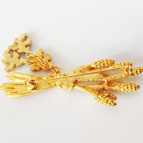 ビンテージ 麦の穂 葉が揺れる ブローチ】ラッキーモチーフ ブローチ