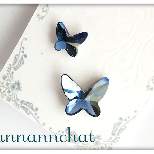 スワロフスキー 二羽の蝶（デニムブルー） 幸運のピンブローチ