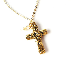 【花の十字架　クロス　ネックレス】アンティックゴールド　クロス　十字　キリスト　 3枚目の画像