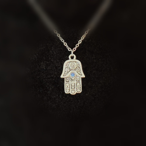 ハムサ(ファティマの手） の ネックレス】スワロフスキー 青 お守り