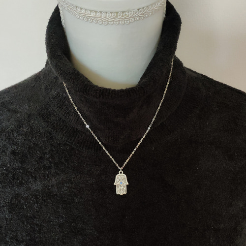 ハムサ(ファティマの手） の ネックレス】スワロフスキー 青 お守り