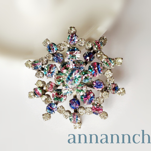 稀少 ビンテージ アイリスグラス（レインボーグラス） 大きなブローチ