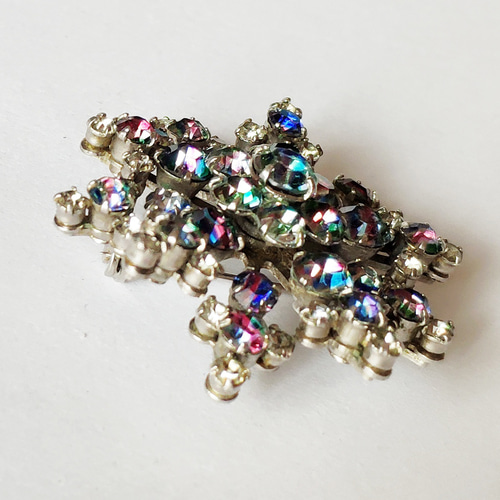 稀少 ビンテージ アイリスグラス（レインボーグラス） 大きなブローチ