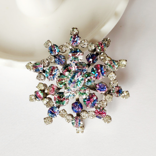 稀少 ビンテージ アイリスグラス（レインボーグラス） 大きなブローチ