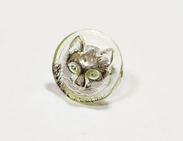 【猫（ネコ）　チェコガラス　ビンテージ　リング】母の日　ウランガラス　チェコガラス　シトロン 3枚目の画像