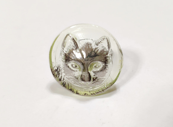 【猫（ネコ）　チェコガラス　ビンテージ　リング】母の日　ウランガラス　チェコガラス　シトロン 6枚目の画像
