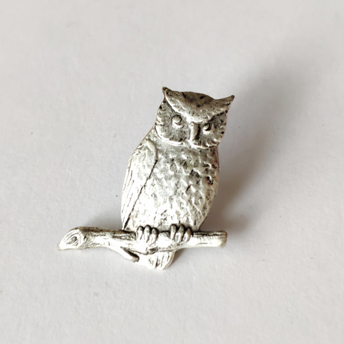 アメリカ製 森の賢者 フクロウの 真鍮 ピンブローチ】男性にも 鳥