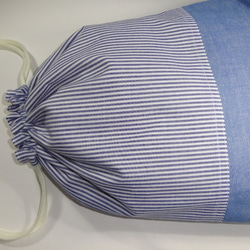 【数量限定】中サイズ　ブルーストライプ&ブルーダンガリーのシンプル巾着袋（32×25） 3枚目の画像
