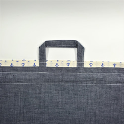 42×32 藍のブロックチェック＆ダークネイビー＆内布イカリ柄の大きな巾着　 4枚目の画像