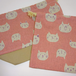 入園３点セット　ピンクの猫ちゃん柄の弁当袋　コップ袋　ランチマット 2枚目の画像