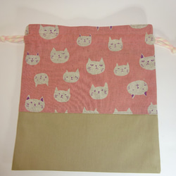 一点モノ   ピンク猫ちゃんの巾着　26×25 3枚目の画像