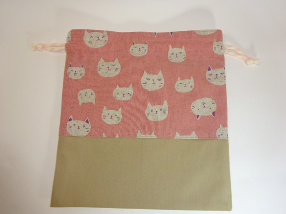 一点モノ   ピンク猫ちゃんの巾着　26×25 3枚目の画像