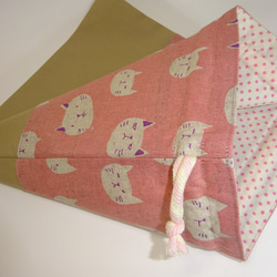 一点モノ   ピンク猫ちゃんの巾着　26×25 4枚目の画像