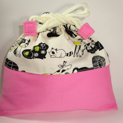 ラストワン！可愛いアニマル柄の小さな巾着　コップ袋・おもちゃ入れ　女の子ピンク 4枚目の画像