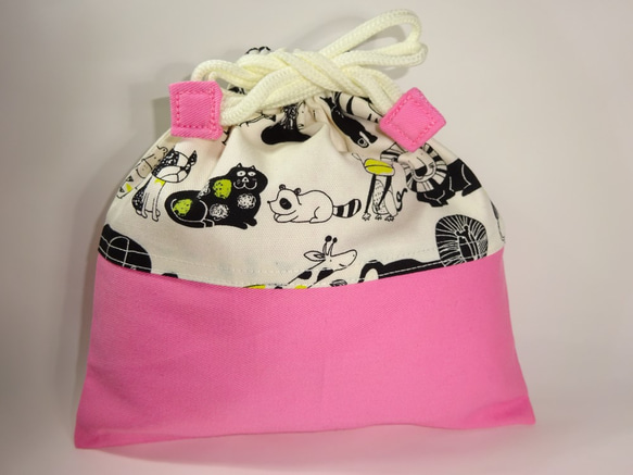 ラストワン！可愛いアニマル柄の小さな巾着　コップ袋・おもちゃ入れ　女の子ピンク 4枚目の画像
